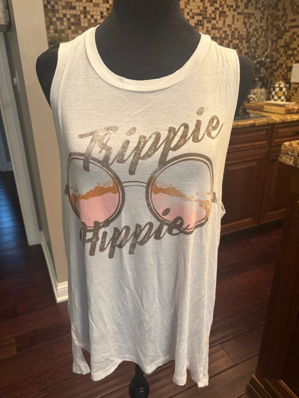 White Graphic Tank with Pink & Gold Sunglasses Print